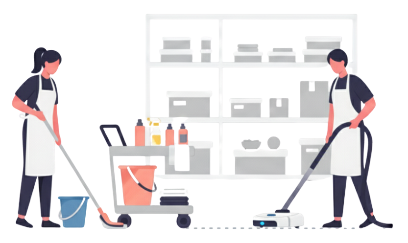 Professional commercial cleaning team illustration showing office and workplace cleaning services in Blackpool and the Fylde Coast